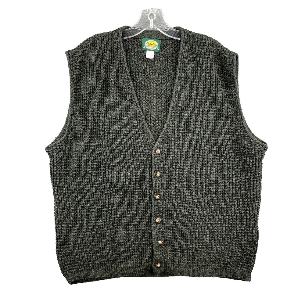 VTG Cabela's Sweater Vest Men Large Green Gorpcore‎ Hiking Outdoor USA Made Y2K